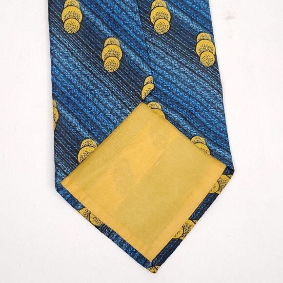 Vintage 70s Mens Wide Textured Necktie Striped Circles Blue Black Yellow 54" X 4 - Picture 3 of 3